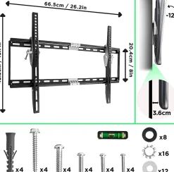 TVB777 Support TV mural pour écran de 33 à 60 pouces Inclinable Charge max 40 kg VESA 100 600 Télé LED LCD OLED Duronic
