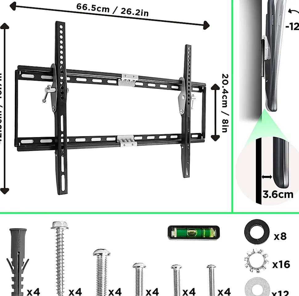 TVB777 Support TV mural pour écran de 33 à 60 pouces Inclinable Charge max 40 kg VESA 100 600 Télé LED LCD OLED Duronic