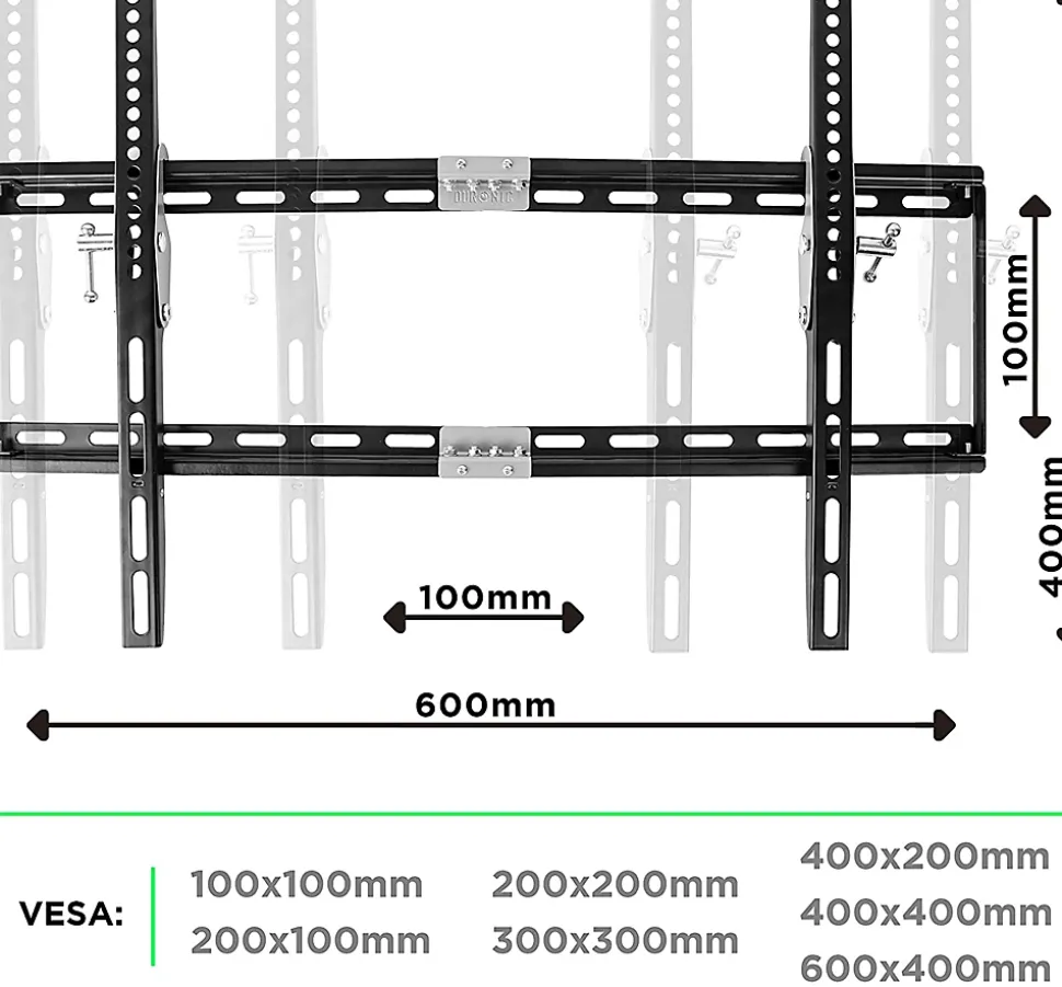 TVB777 Support TV mural pour écran de 33 à 60 pouces Inclinable Charge max 40 kg VESA 100 600 Télé LED LCD OLED Duronic