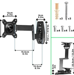 TVB1120 Support TV mural pour écran de 13 à 30 pouces Inclinable Charge max 18 kg VESA 75 100 Télé LED LCD OLED Duronic