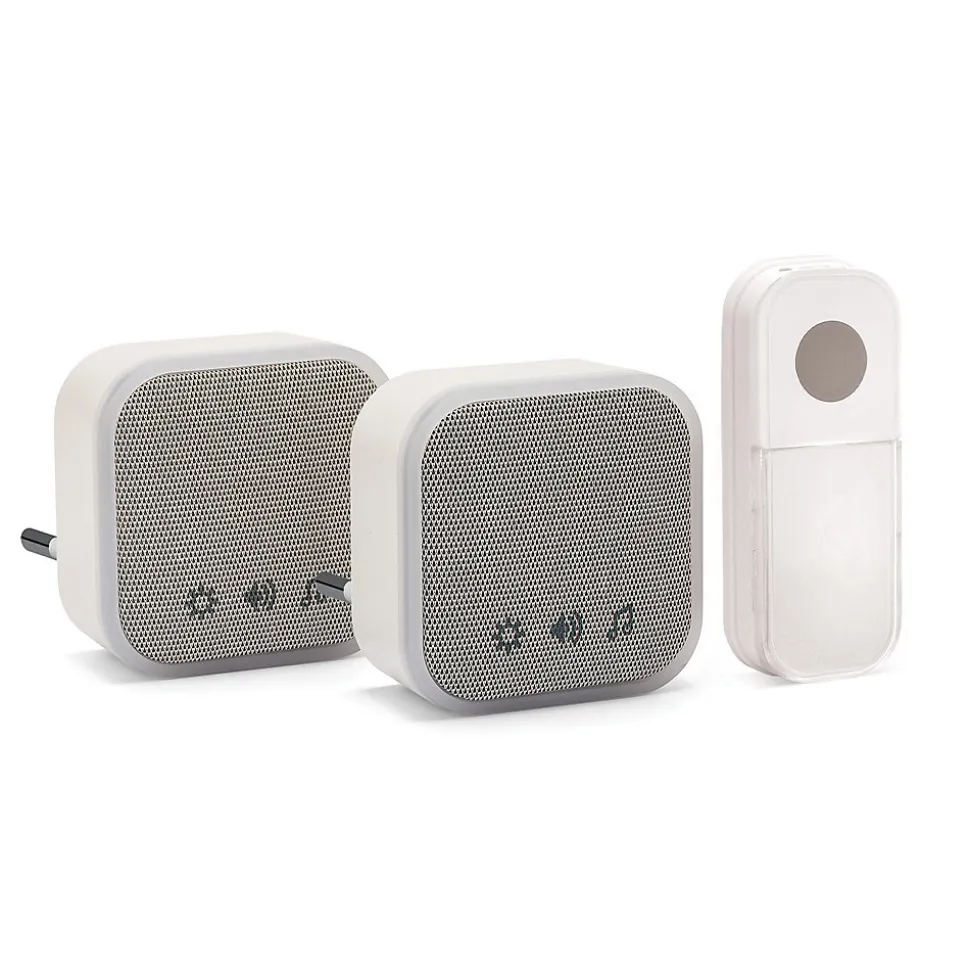TWEED : Lot de 2 carillons avec prise + 1 bouton-sonnette, 150m, 36 mélodies. Blanc