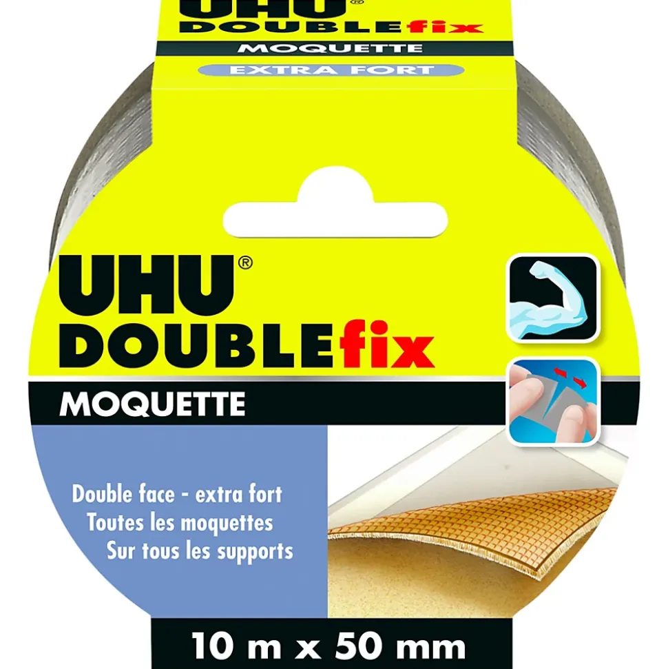 UHU Doublefix - Ruban adhésif double face extra fort pour les moquettes et tapis, ruban de 10m x 50mm