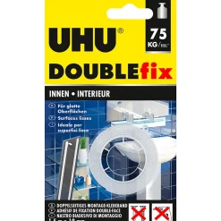 UHU Doublefix intérieur extra fort - Ruban adhésif double face, ultra puissant, blanc, rouleau 1.5mx19mm