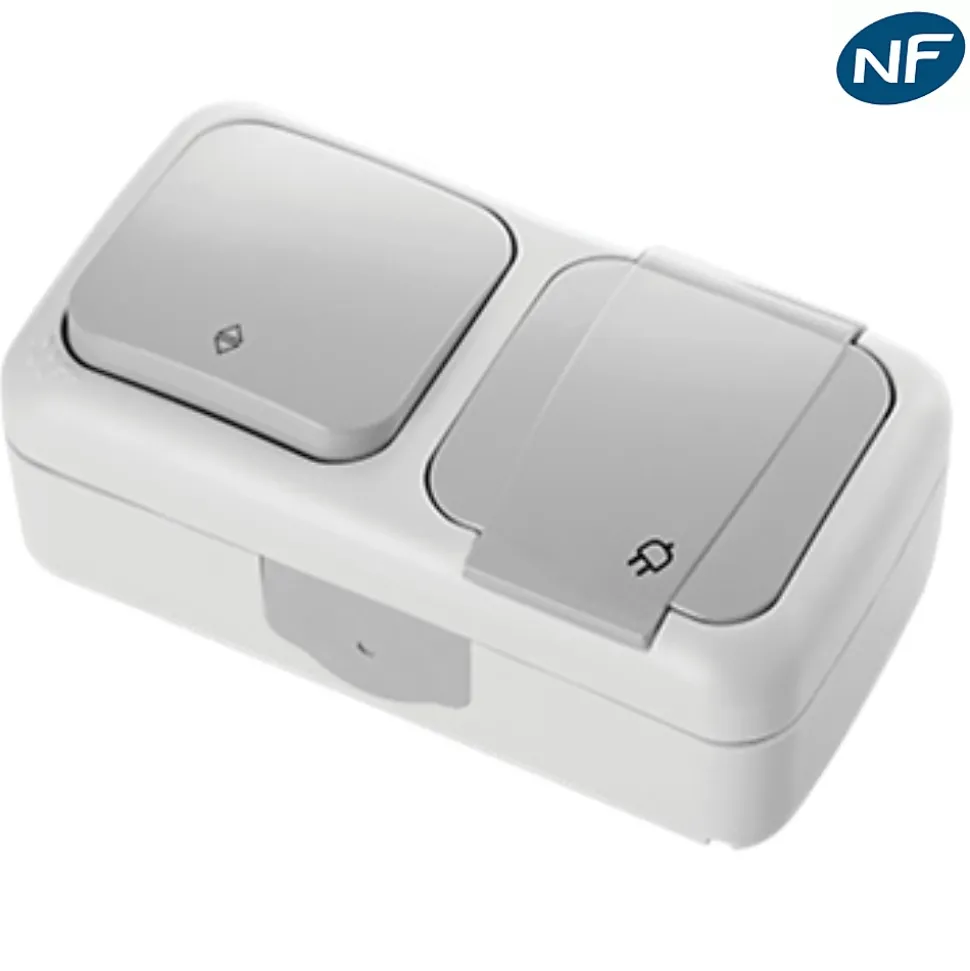 Va et vient + Prise 2P+T étanche IP54- Viko by Panasonic - Gris - NF