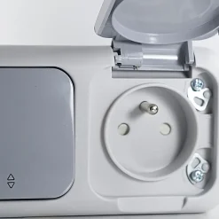 Va et vient + Prise 2P+T étanche IP54- Viko by Panasonic - Gris - NF