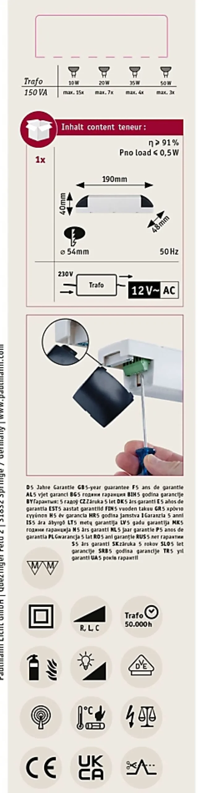 VDE Transfo électronique Profi max. 50-150W 230/12V 150VA Gris Noir