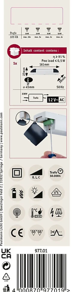 VDE Transfo électronique Profi max. 35-105W 230/12V 105VA Gris Noir