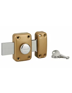 Verrou à bouton Apache pour porte de garage, cylindre 30mm, pêne 160mm, acier, 3 clés, époxy or - THIRARD