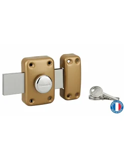 Verrou à bouton Apache pour porte de garage, cylindre 40mm, pêne 160mm, acier, 3 clés, époxy or - THIRARD