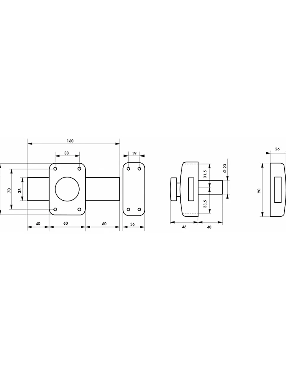 Verrou à bouton Apache pour porte de garage, cylindre 40mm, pêne 160mm, acier, 3 clés, époxy or - THIRARD