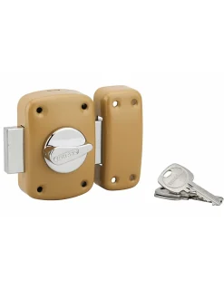 Verrou à bouton Corvette pour porte d'entrée, cylindre 40mm, acier, 3 clés, époxy bronze - THIRARD
