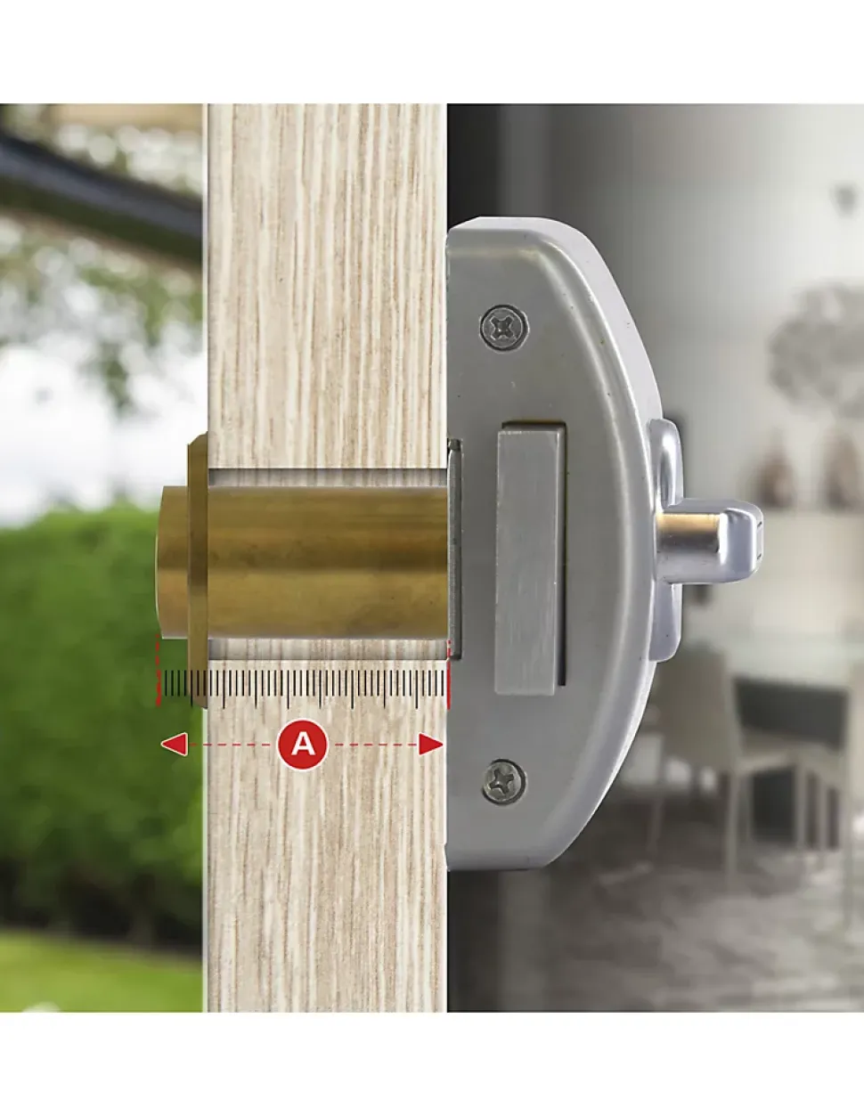 Verrou à bouton Design 5 pour porte d'entrée, cylindre 50mm, acier, 3 clés, argent - THIRARD