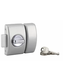 Verrou à bouton Design 5 pour porte d'entrée, cylindre 50mm, acier, 3 clés, argent - THIRARD