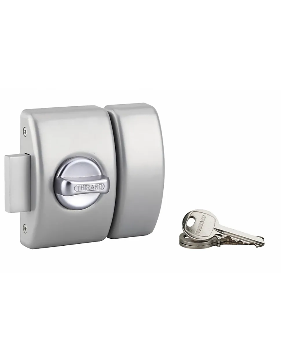 Verrou à bouton Design 5 pour porte d'entrée, cylindre 50mm, acier, 3 clés, argent - THIRARD