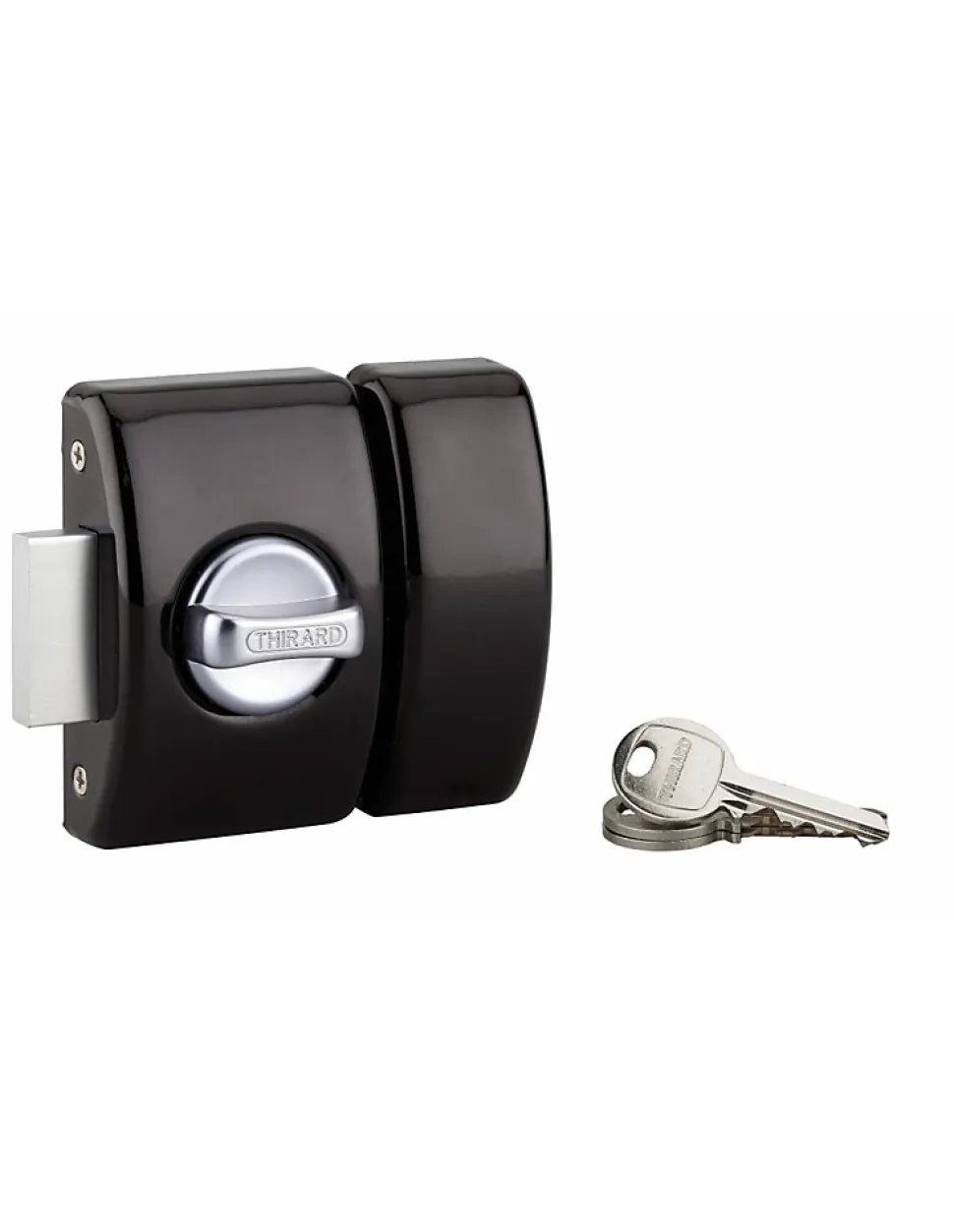 Verrou à bouton Design 5 pour porte d'entrée, cylindre 40mm, acier, 3 clés, noir - THIRARD