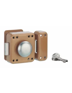 Verrou à bouton Rafale pour porte d'entrée, cylindre 45mm, acier, 3 clés, époxy bonze - THIRARD