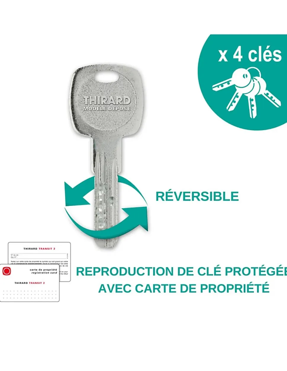 Verrou à bouton Transit 2 A2P pour porte d'entrée, cylindre 45mm, acier, 4 clés, époxy bronze - THIRARD