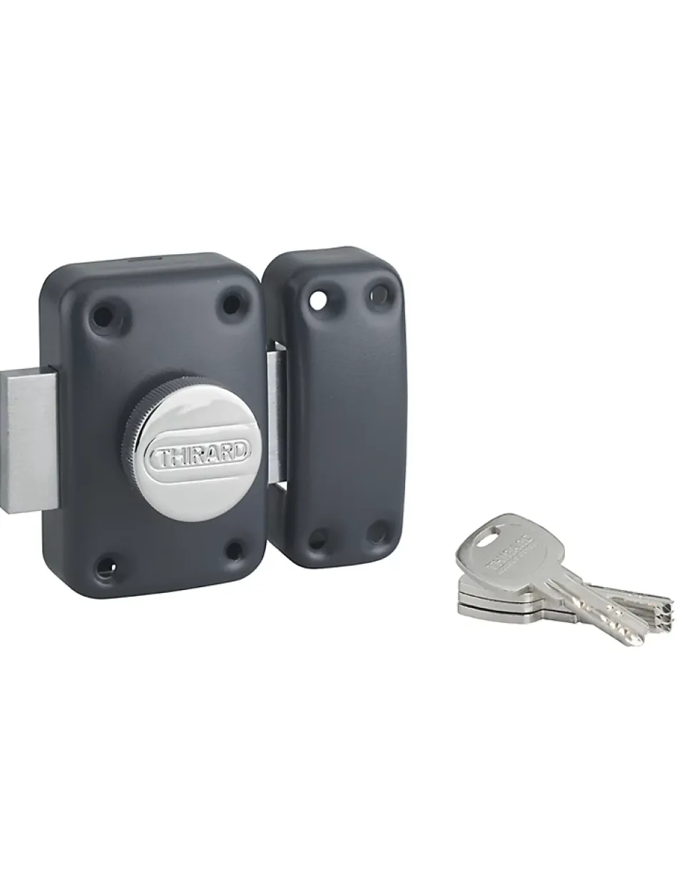 Verrou à bouton Transit 2 pour porte d'entrée, cylindre 40mm, 4 clés, époxy anthracite - THIRARD
