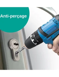 Verrou à bouton Universel pour porte d'entrée, cylindre 45mm, acier, 4 clés, epoxy blanc - THIRARD