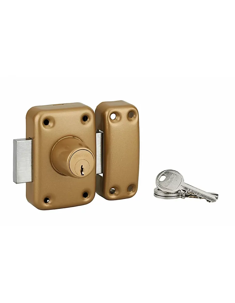 Verrou double entrée Apache pour porte d'entrée, cylindre 60mm, acier, 3 clés, époxy or - THIRARD