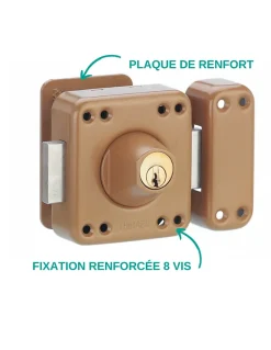 Verrou double entrée Rafale pour porte d'entrée, cylindre 45mm, acier, 3 clés, époxy bonze - THIRARD