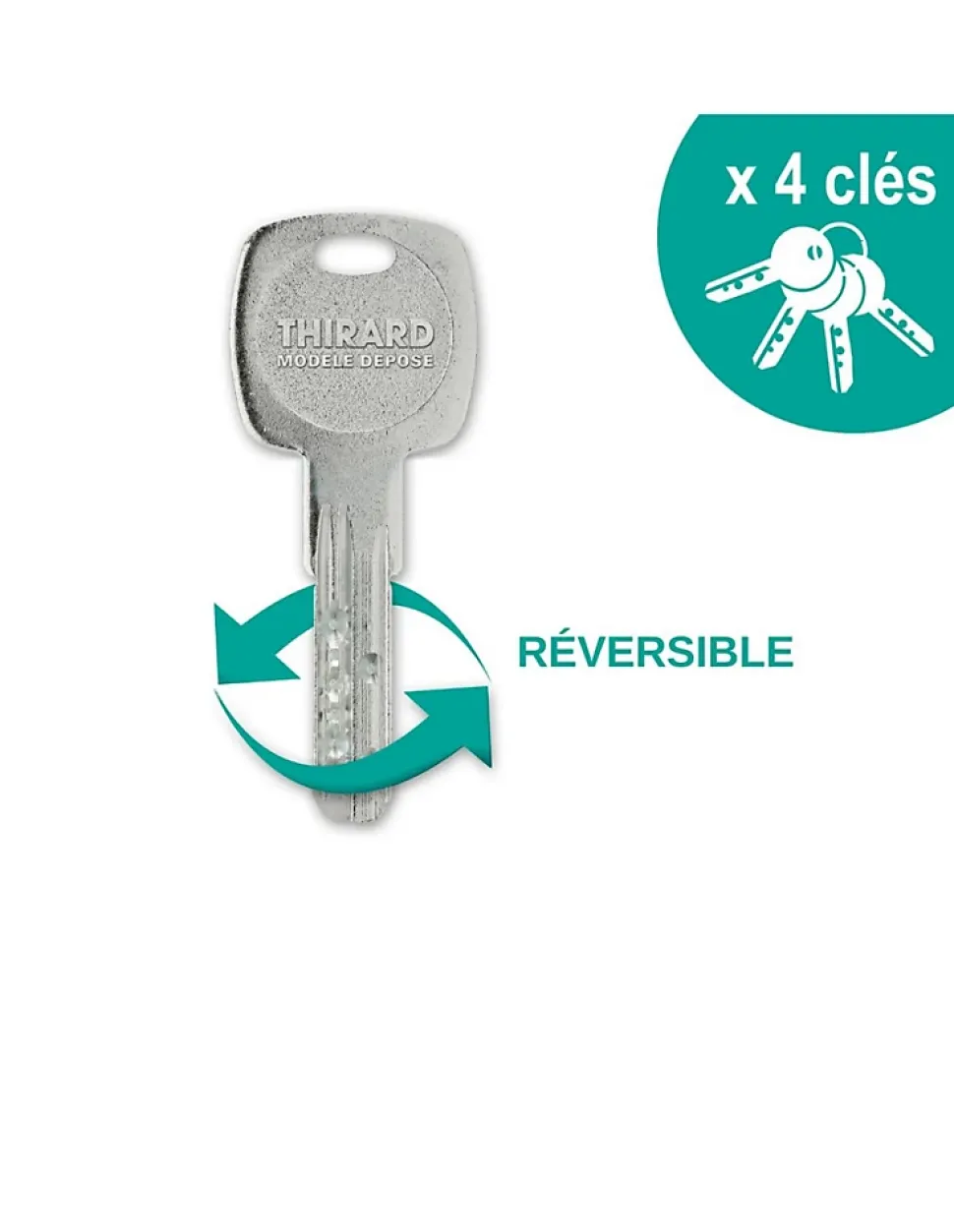 Verrou double entrée Trafic 6 pour porte d'entrée, cylindre 45mm, acier, 4 clés, époxy or - THIRARD