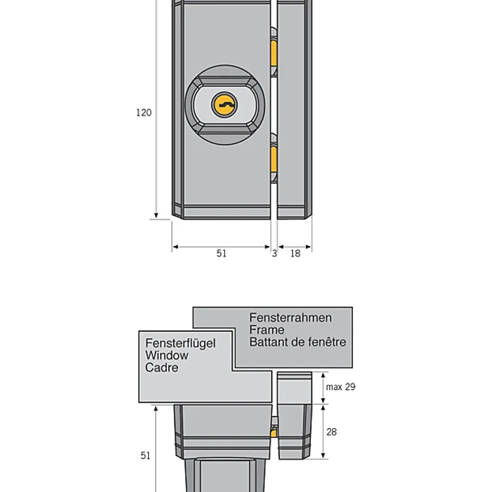 Verrou pour fenêtre/baie Abus acier blanc