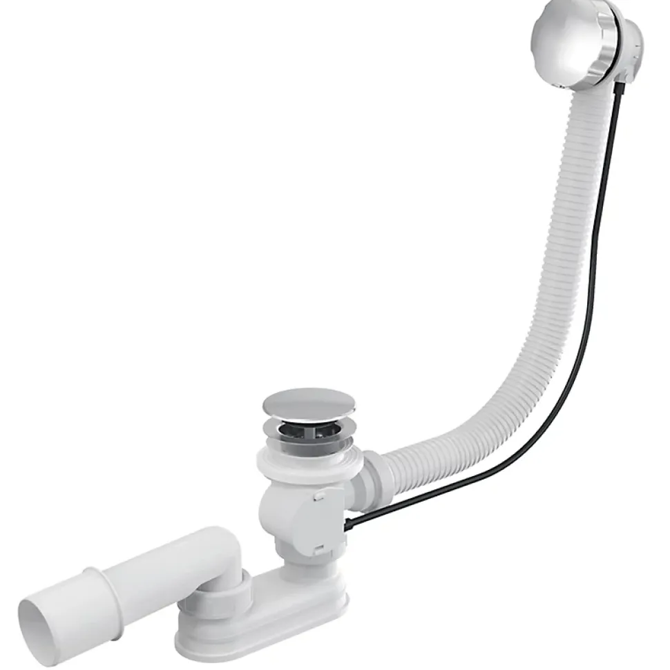 Vidage baignoire avec trop-plein - Bonde chrome - Flexible