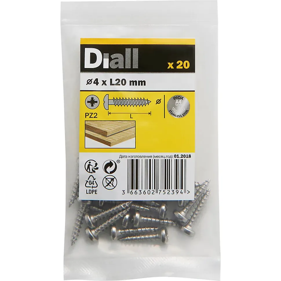 Vis à bois à tête cylindrique en acier inoxydable A4 pozidriv 4X20 mm - 20 pièces