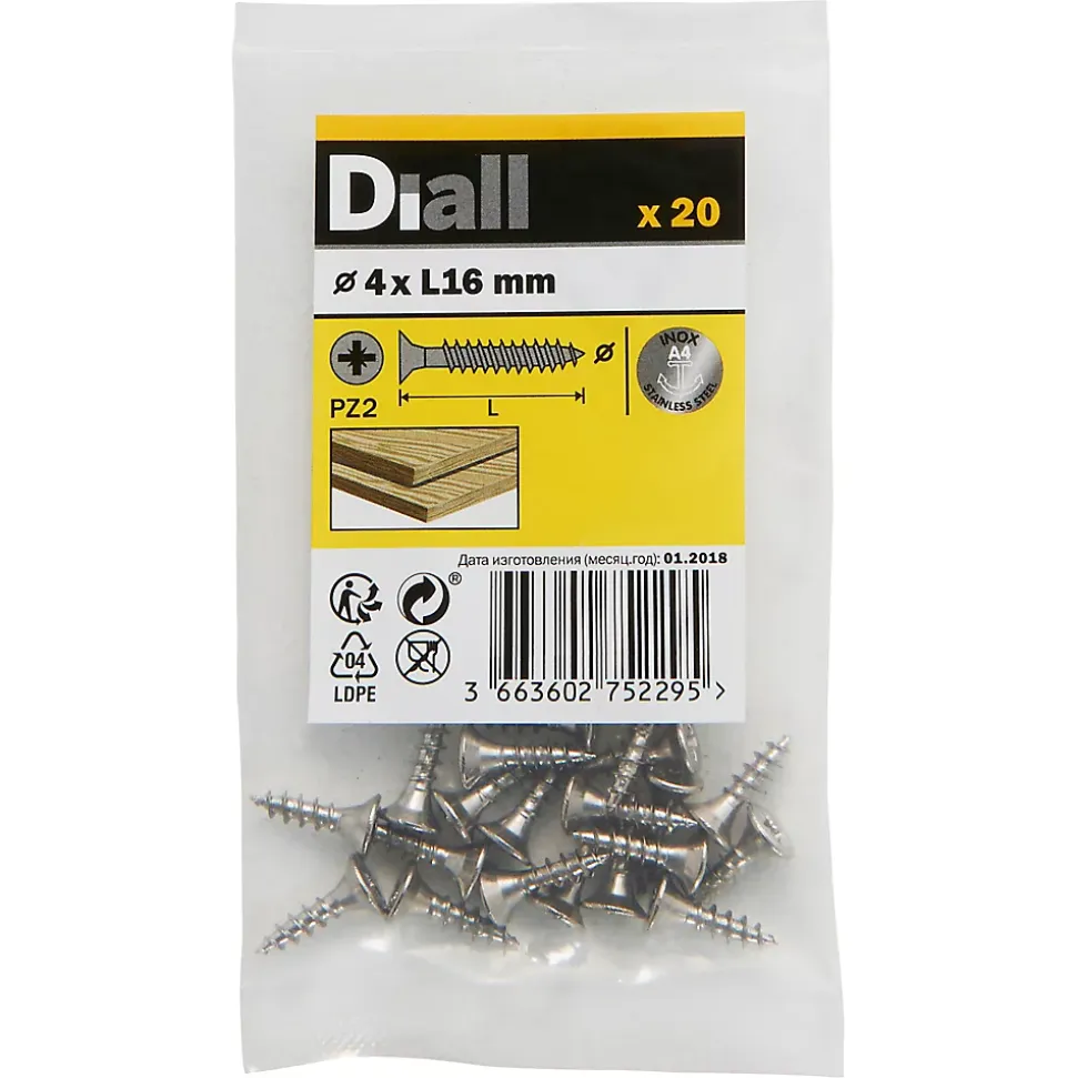 Vis à bois en acier inoxydable A4 pozidriv 4x16 mm - 20 pièces