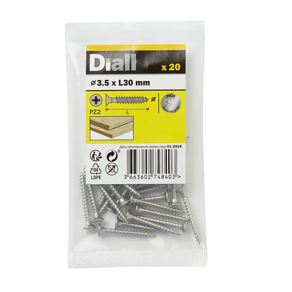 Vis à bois en acier inoxydable A2 pozidriv 3.5x30 mm - 20 pièces