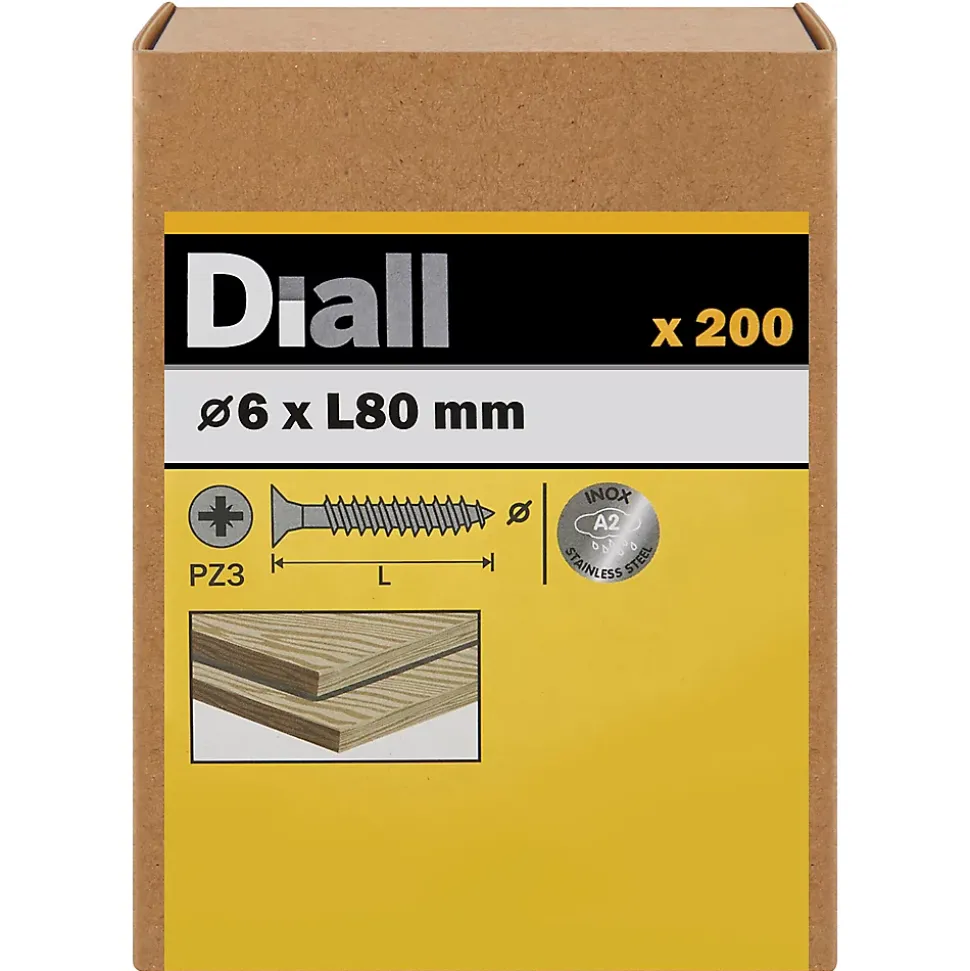 Vis à bois en acier inoxydable A2 pozidriv 6x80 mm - 200 pièces