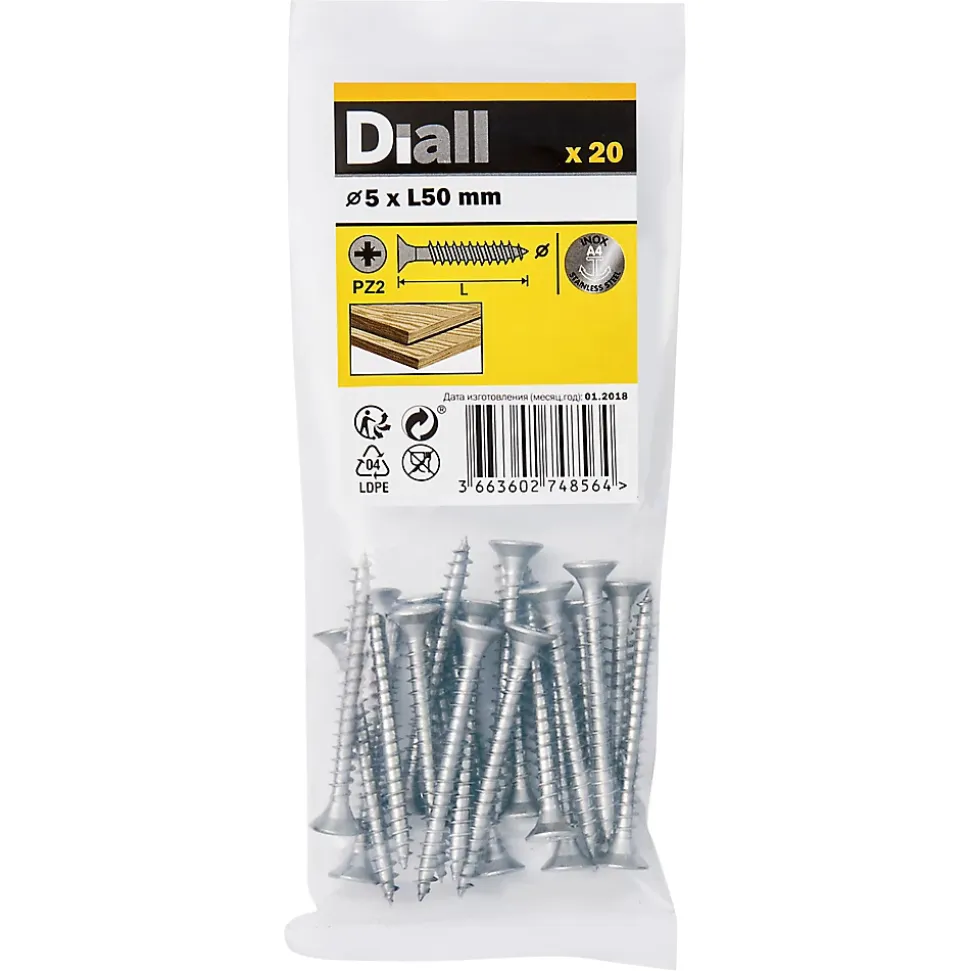 Vis à bois en acier inoxydable A2 pozidriv 5x50 mm - 20 pièces