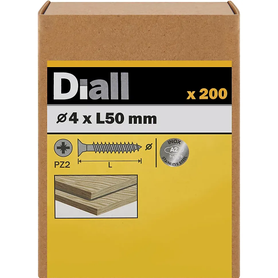 Vis à bois en acier inoxydable A2 pozidriv 4x50 mm - 200 pièces