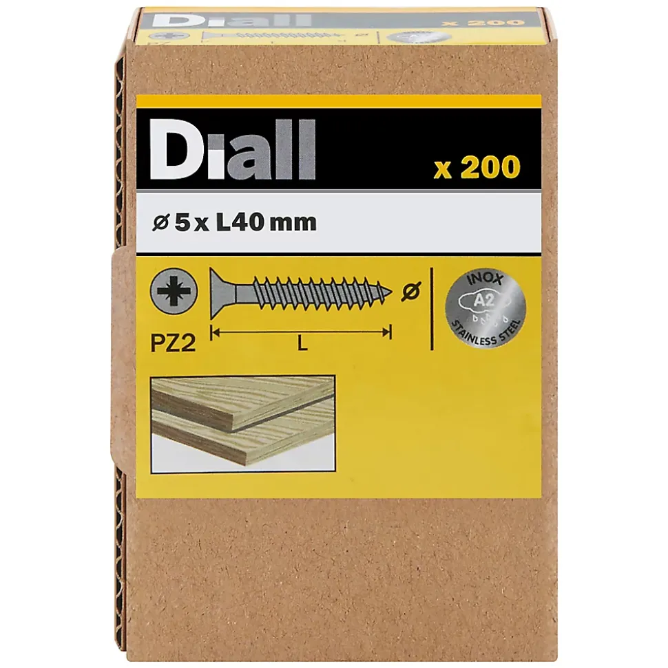 Vis à bois en acier inoxydable A2 pozidriv 5x40 mm - 200 pièces