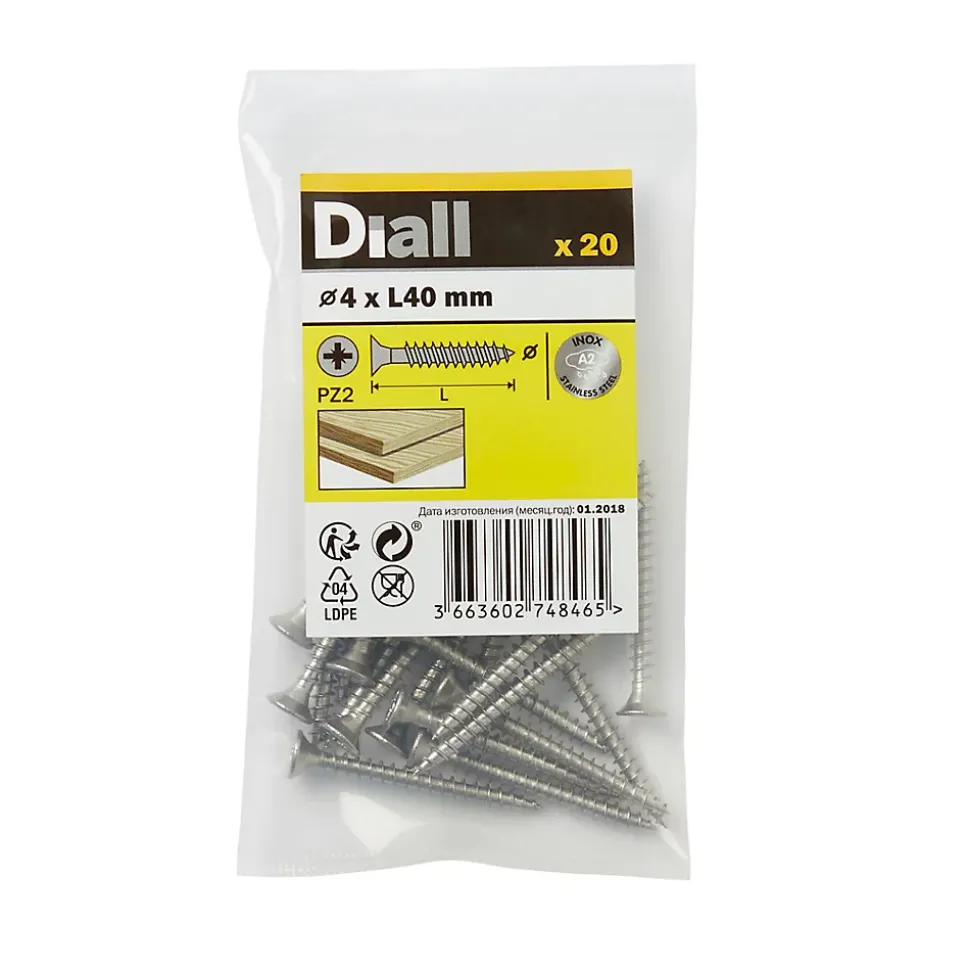 Vis à bois en acier inoxydable A2 pozidriv 4x40 mm - 20 pièces