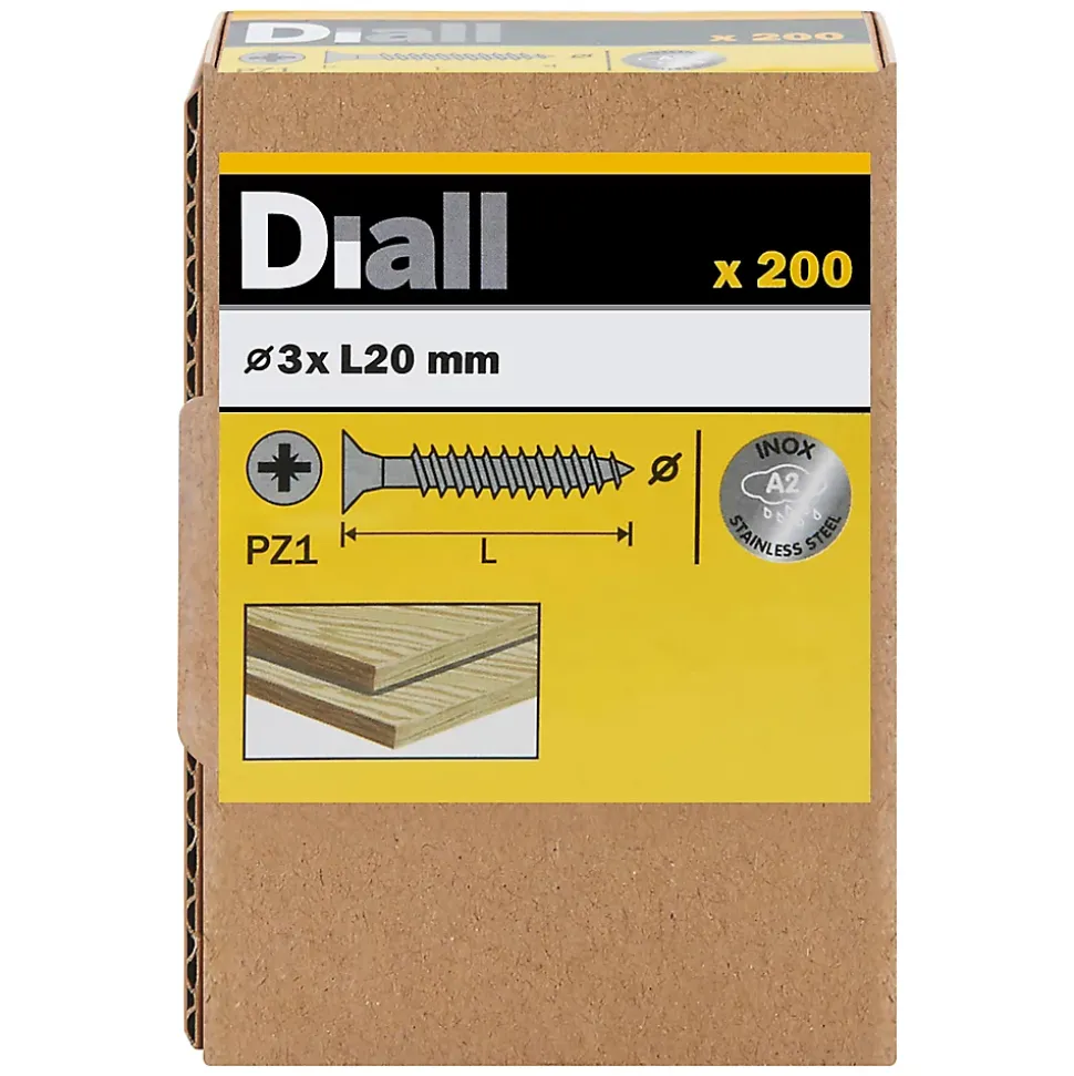 Vis à bois en acier inoxydable A2 pozidriv 3x20 mm - 200 pièces