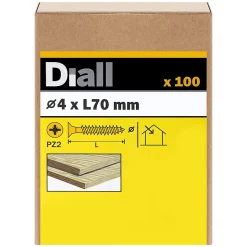 Vis à bois pozidriv tête fraisée zinguée jaune 4x70 mm - 100 pièces