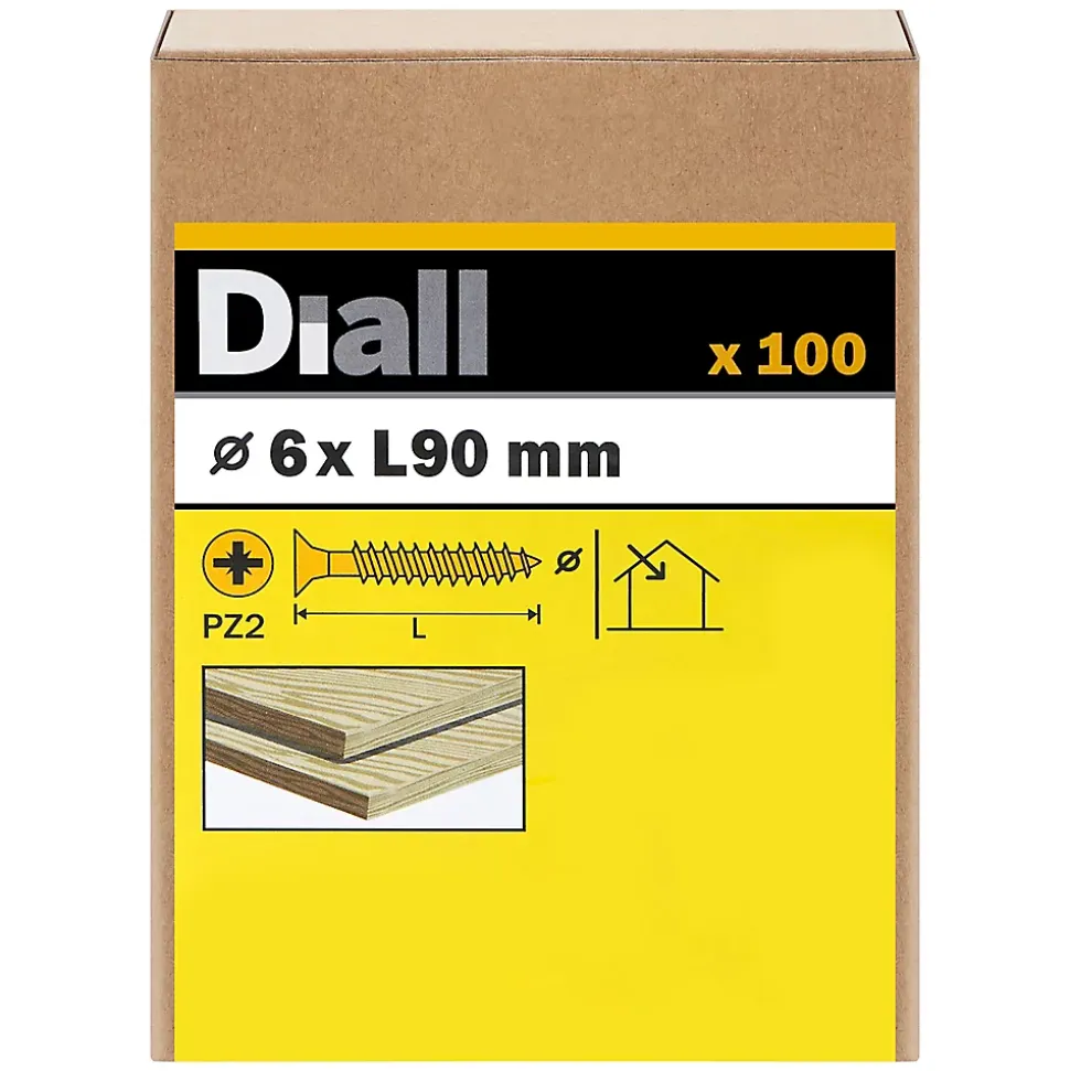 Vis à bois pozidriv tête fraisée zinguée jaune 6x90 mm - 100 pièces
