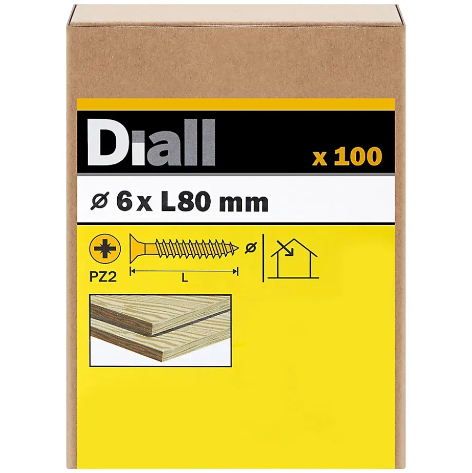 Vis à bois pozidriv tête fraisée zinguée jaune 6x80 mm - 100 pièces