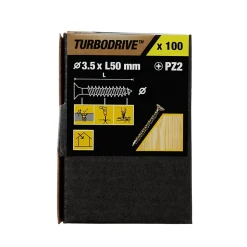 Vis à bois Turbodrive Premium pozidriv zinguée jaune 3.5x50 mm - 100 pièces