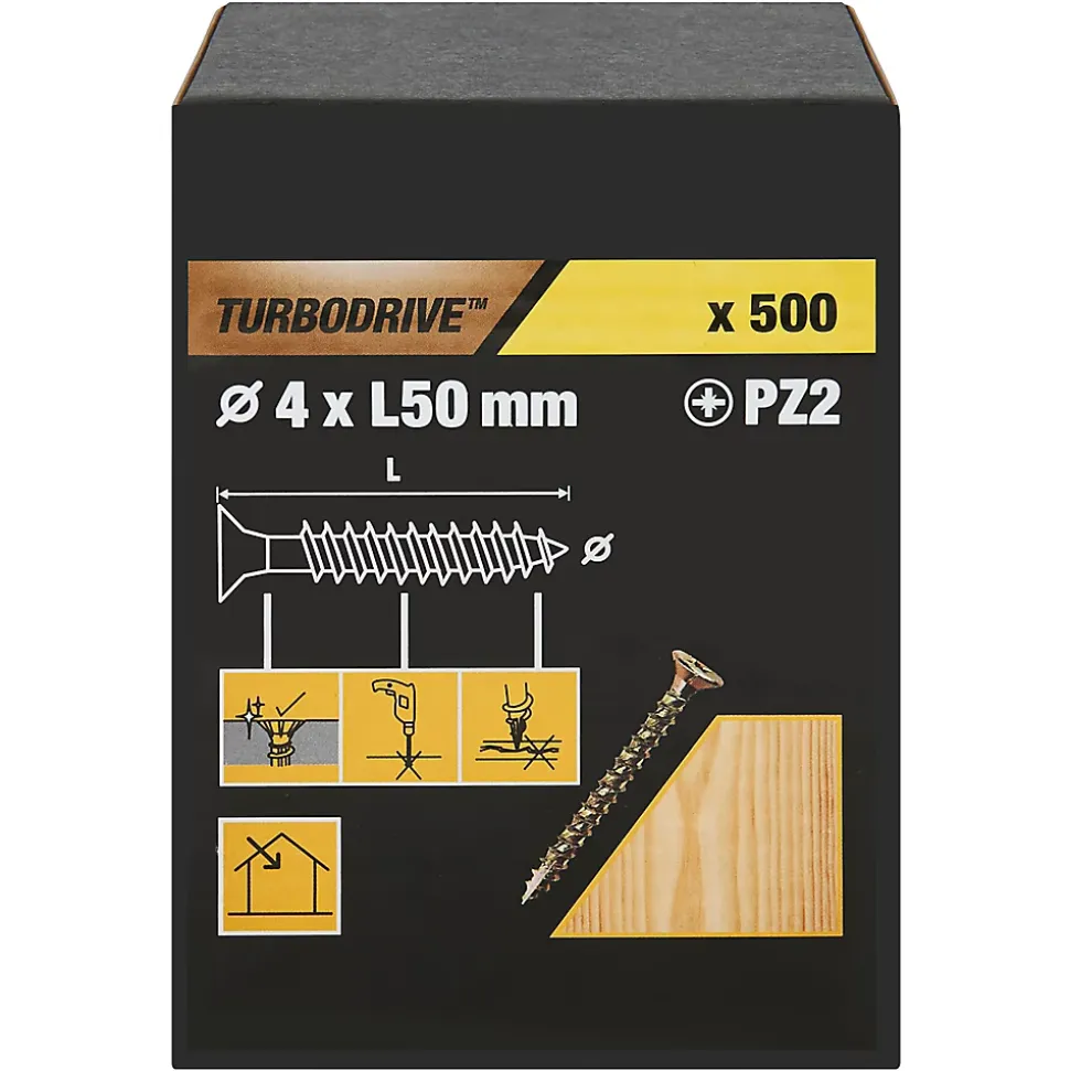 Vis à bois Turbodrive Premium pozidriv zinguée jaune 4x50 mm - 500 pièces