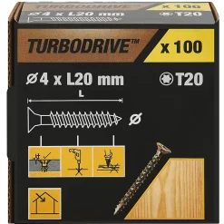 Vis à bois Turbodrive Premium torx zinguée jaune 4x20 mm - 100 pièces