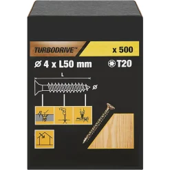 Vis à bois Turbodrive Premium torx zinguée jaune 4x50 mm - 500 pièces