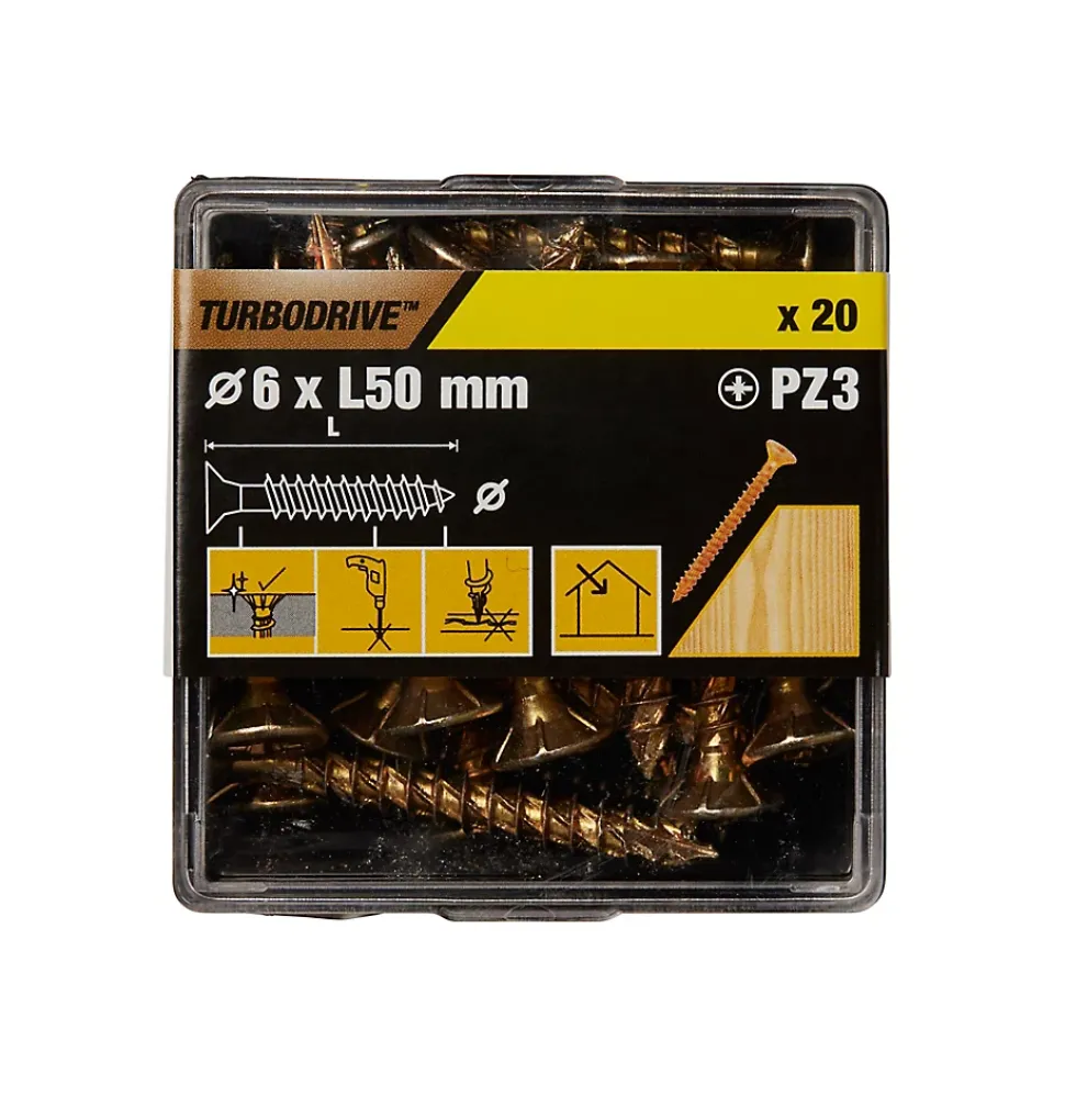 Vis à bois Turbodrive Premium pozidriv zinguée jaune 6x50 mm - 20 pièces