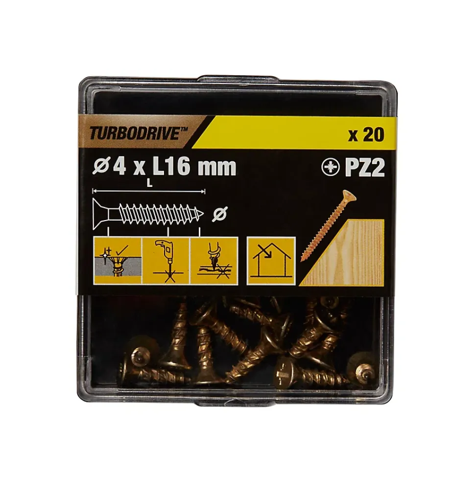 Vis à bois Turbodrive Premium pozidriv zinguée jaune 4x16 mm - 20 pièces