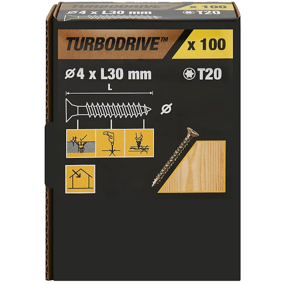 Vis à bois Turbodrive Premium torx zinguée jaune 4x30 mm - 100 pièces