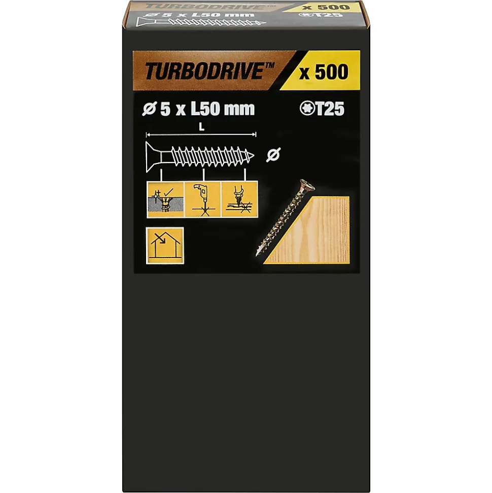 Vis à bois Turbodrive Premium torx zinguée jaune 5x50 mm - 500 pièces
