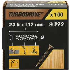 Vis à bois Turbodrive Premium pozidriv zinguée jaune 3.5x12 mm - 100 pièces