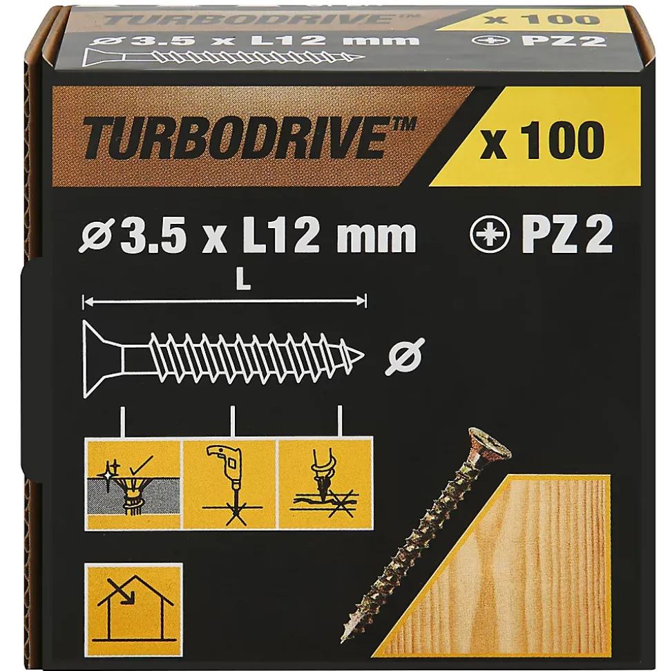 Vis à bois Turbodrive Premium pozidriv zinguée jaune 3.5x12 mm - 100 pièces